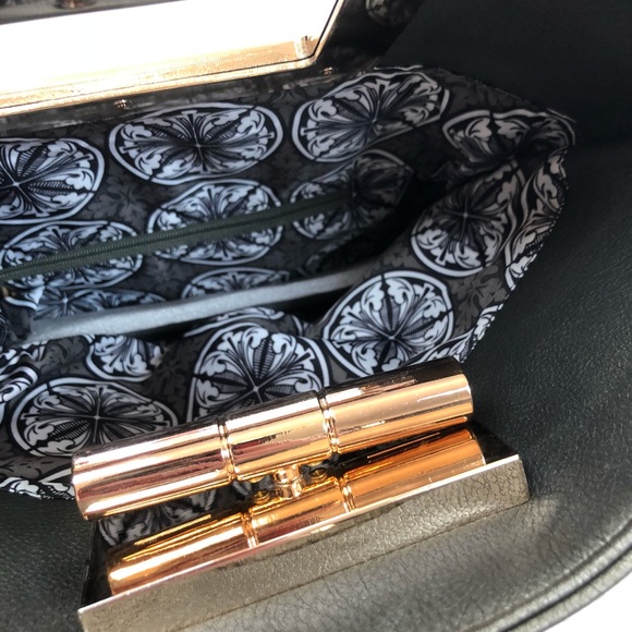 Bamboo Metal Detail Metallic Charcoal Large Clutch - Picture 6 of 7